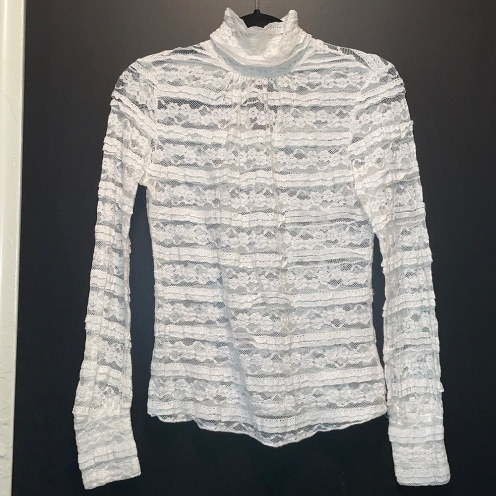 Off white long sleeve lace blouse w high collar